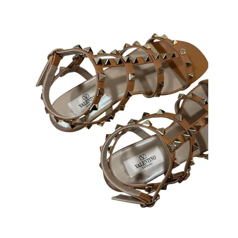 Valentino Garavani Rockstud Caged Leather Slide Sandal Almond Beige 36.5